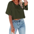 thumbnail image 1 of Women V Neck Half Sleeve Solid Color Cropped T Shirts, 1 of 4