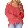 thumbnail image 1 of Women V Neck Knitted Sweater Casual Loose Long Sleeve Pullover Jumper Tops, 1 of 7