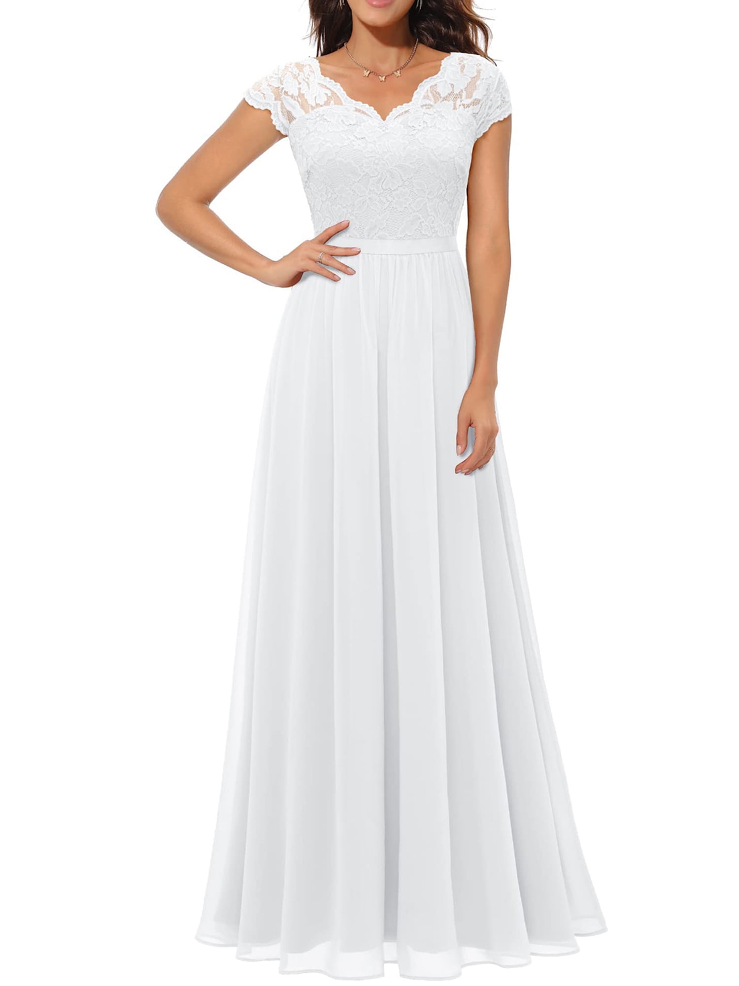 Women V Neck Lace Long Evening Dress Cocktail Party Maxi Wedding ...