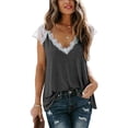 thumbnail image 1 of Women V Neck Lace Top Fashionable Casual Lace Splicing Women Summer Shirt for Daily Outdoor Shopping Dark Gray M, 1 of 4