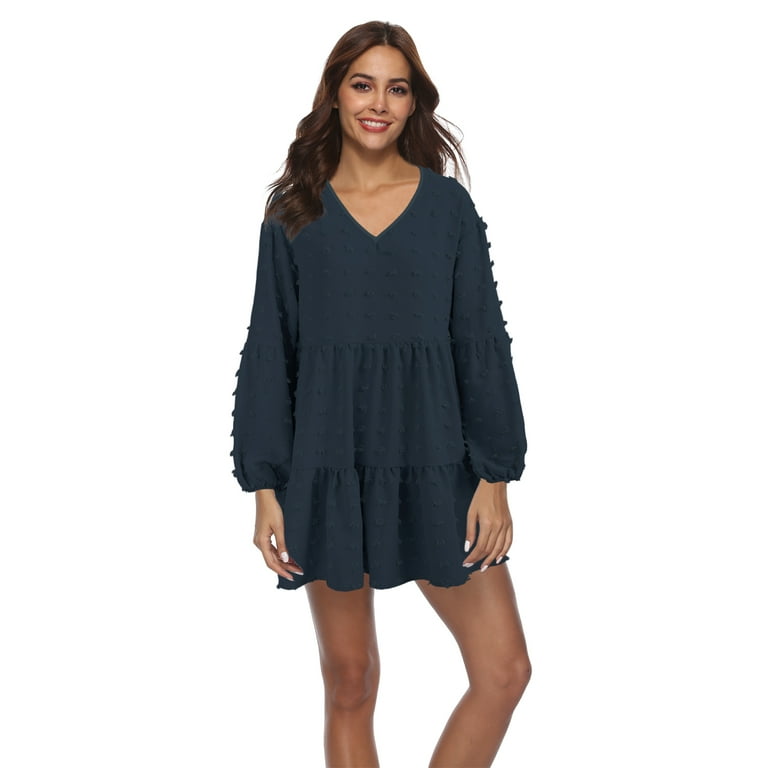 Bell Sleeve Solid Color V Neck Vacation Dresses Bell Sleeve Solid Color V Neck Vacation Dresses