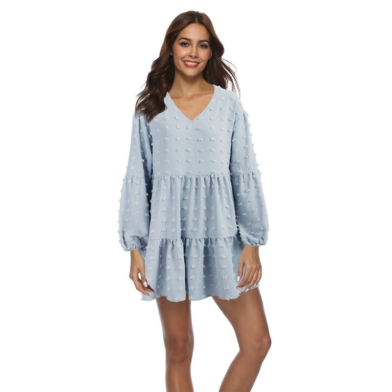 Bell Sleeve Solid Color V Neck Vacation Dresses Bell Sleeve Solid Color V Neck Vacation Dresses