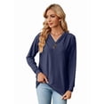 thumbnail image 1 of Women V Neck Long Sleeve Blouses Casual Pullover Tops Dressy Loose Fit Tunic Blouses Fall Shirt Top Navy Blue XXL, 1 of 8