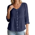 thumbnail image 1 of Women V Neck Long Sleeve Button Down Shirt Loose Casual Top,Navy,2XL, 1 of 5