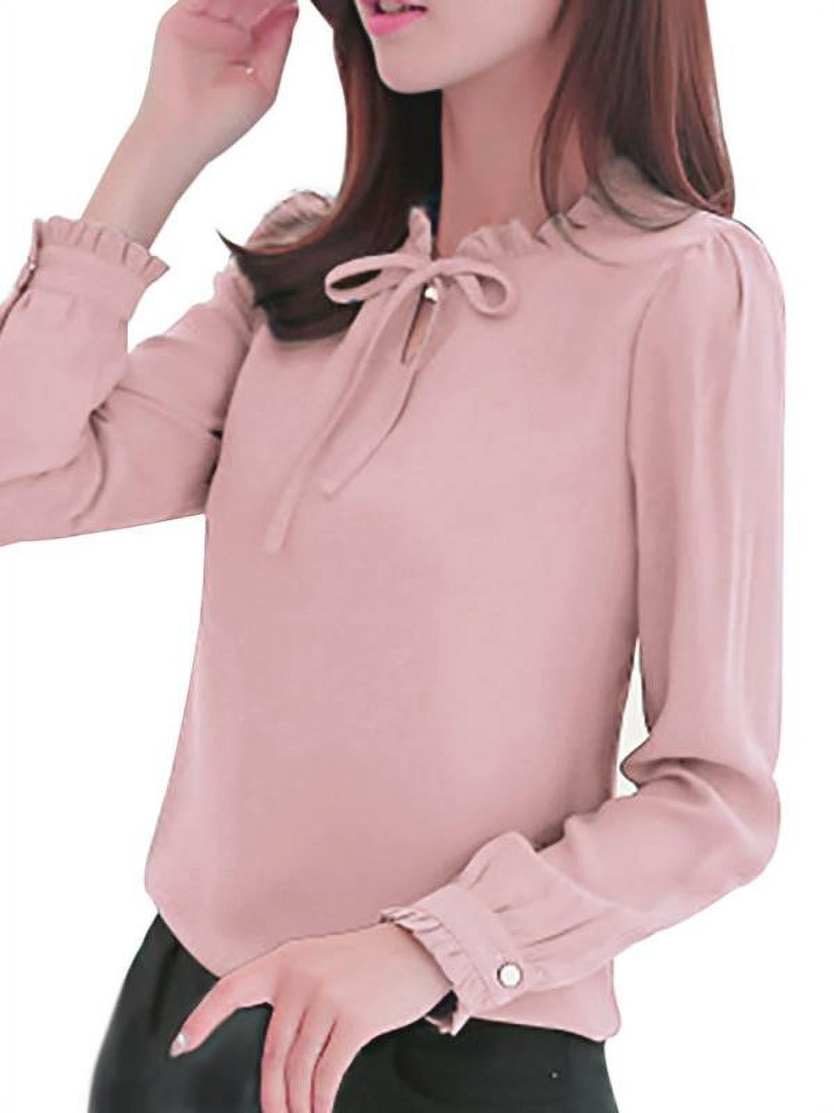 Women V Neck Long Sleeve Chiffon Blouse OL Office Lady Shirt