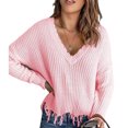 thumbnail image 1 of Women V Neck Long Sleeve Knit Sweater Fashionable Autumn Winter Off Shoulder Women Casual Loose Pullover Sweater Pink L, 1 of 6
