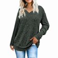 thumbnail image 1 of Women V Neck Long Sleeve Shirts Casual Fall Tops Light-Weight Tunic Sweaters Fashion Tops 2025 Dark Green XL, 1 of 5