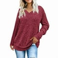 thumbnail image 1 of Women V Neck Long Sleeve Shirts Casual Fall Tops Light-Weight Tunic Sweaters Fashion Tops 2025 Wine Red S, 1 of 5