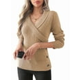 thumbnail image 1 of Women V Neck Long Sleeve Sweaters Criss -Wrap Ruched Pullover Fall Tops Khaki S, 1 of 6