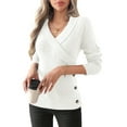 thumbnail image 1 of Women V Neck Long Sleeve Sweaters Criss -Wrap Ruched Pullover Fall Tops White L, 1 of 6
