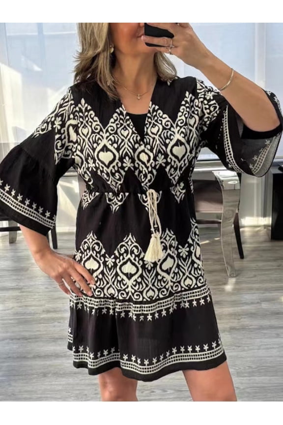 Women V-Neck Loose Midi Dress, Elegant Dress for Dating, Party & Daily Wear