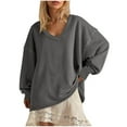 thumbnail image 1 of Women V Neck Oversized Sweatshirts Long Sleeve Casual Loose Pullover Tops Fall Fashion Clothes Winter Outifts S-2XL, 1 of 5