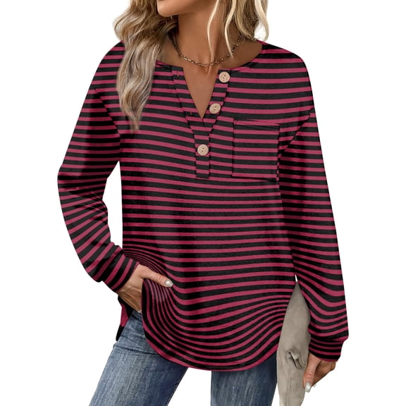 Women V Neck Plaid Oversized Pullover Sweatshirts Casual Loose Fall Button Down Long Sleeve Shirts Wine L