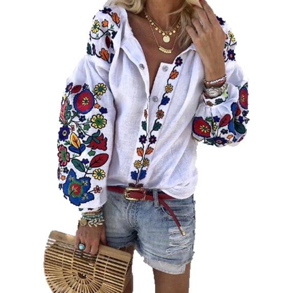 Women V Neck Puff Sleeve Casual Loose Long Sleeve Blouse T Shirt Tops