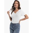 thumbnail image 1 of Women's Short Sleeve V-Neck Ribbed Knit T-Shirt - Fitted Basic Top, 1 of 6