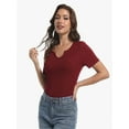 thumbnail image 1 of Women's Short Sleeve V-Neck Ribbed Knit T-Shirt - Fitted Basic Top, 1 of 6