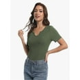thumbnail image 1 of Women's Short Sleeve V-Neck Ribbed Knit T-Shirt - Fitted Basic Top, 1 of 6