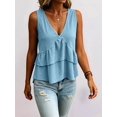thumbnail image 1 of Women V Neck Ruffle Hem Tank Top Sleeveless Flowy Peplum Blouse Casual Light Blue XXXL, 1 of 7