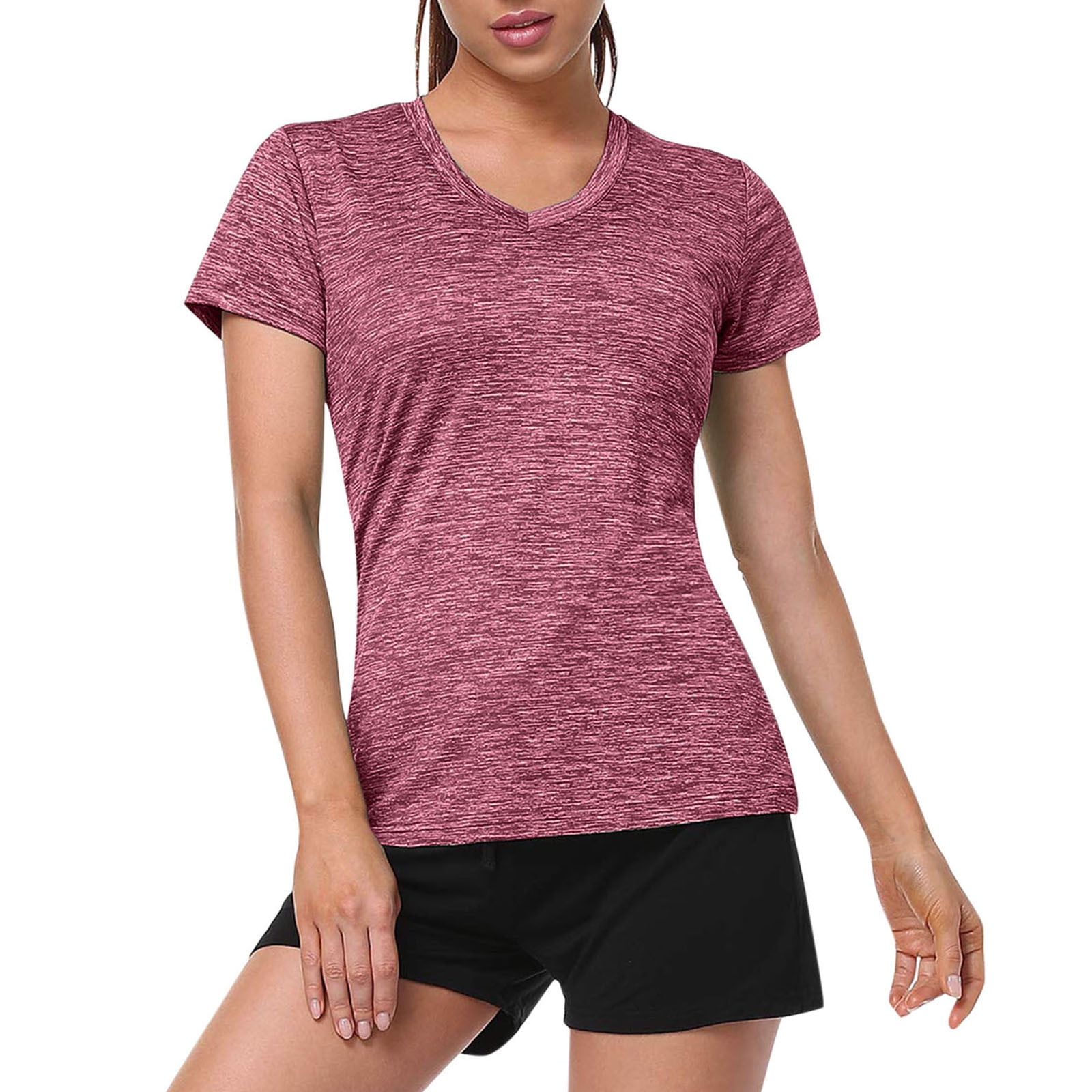 Women V Neck Short Sleeve Moisture Wicking Athletic Shirts Sport