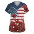 thumbnail image 1 of Women V Neck Short Sleeve Printed Scrub Top with Star Pattern and Two Front Pockets for Work Uniforms Deep Red 5XL, 1 of 5