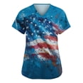 thumbnail image 1 of Women V Neck Short Sleeve Printed Scrub Top with Star Pattern and Two Front Pockets for Work Uniforms Royal Blue M, 1 of 5