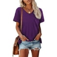 thumbnail image 1 of New Women V Neck Short Sleeve Solid Loose T-shirts Summer Fashion Female Pocket Streetwear Tee Tops, 1 of 1