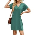 thumbnail image 1 of Women V Neck Short Sleeve Summer Dresses Beach 2025 Spring Casual Loose Tunic Short T-Shirt Dress Pajamas Ink Green M, 1 of 7