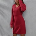 thumbnail image 1 of Women V Neck Shoulder Drop Long Sleeve Waistband Woolen Dress Women's Knitted Dress Autumn And Winter New Distressed Sweater Dress Women Sweater Dresses for Women Wrap plus Size Dresses Cute Dresses, 1 of 8