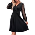 thumbnail image 1 of Women V Neck Smocked Short Dress Long Sleeve High Waist A-Line Cocktail Mini Summer Fall Dresses 2025, 1 of 10
