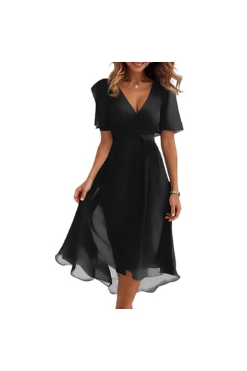 slim fit dress slacks Long-Sleeve Short Black Low V-Neck Party Dress Black / XLarge main image 0