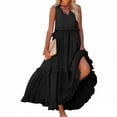 thumbnail image 1 of Women V Neck Summer Dresses 2025 Trendy Zipper Up Sleeveless Built in Bra Boho Party Cocktail Casual Maxi Beach Sun Dress Black S, 1 of 7