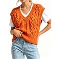 thumbnail image 1 of Women V Neck Sweater Vest Sleeveless Knit Solid Casual Ribbed Preppy Pullover Tops, 1 of 7