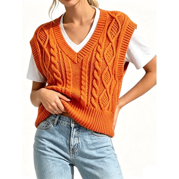 Women V Neck Sweater Vest Sleeveless Knit Solid Casual Ribbed Preppy Pullover Tops