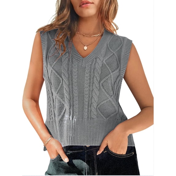 Women V Neck Sweater Vest Sleeveless Knit Solid Casual Ribbed Preppy Pullover Tops