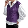 thumbnail image 1 of Women V Neck Sweater Vest Sleeveless Knit Solid Casual Ribbed Preppy Pullover Tops, 1 of 5