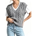 thumbnail image 1 of Women V Neck Sweater Vest Sleeveless Knit Solid Casual Ribbed Preppy Pullover Tops, 1 of 6