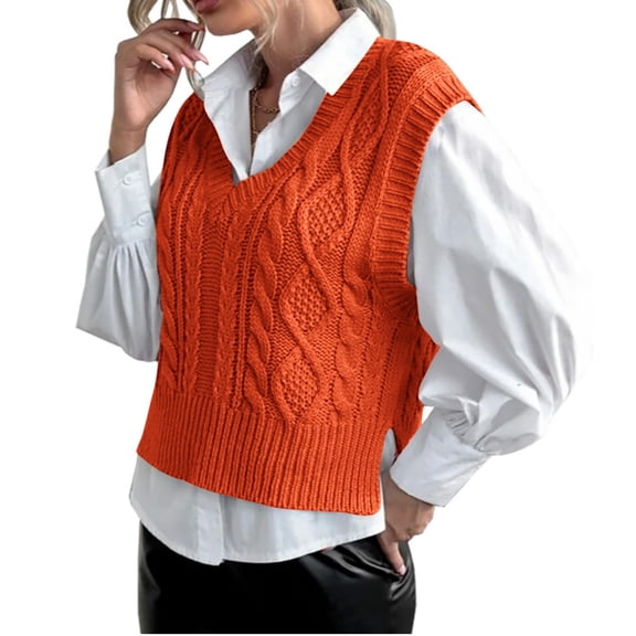 Women V Neck Sweater Vest Sleeveless Knit Solid Casual Ribbed Preppy Pullover Tops