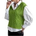 thumbnail image 1 of Women V Neck Sweater Vest Sleeveless Knit Solid Casual Ribbed Preppy Pullover Tops, 1 of 5