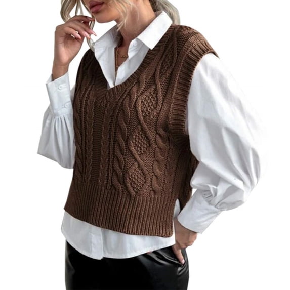 Women V Neck Sweater Vest Sleeveless Knit Solid Casual Ribbed Preppy Pullover Tops