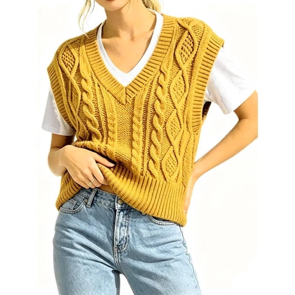 Women V Neck Sweater Vest Sleeveless Knit Solid Casual Ribbed Preppy Pullover Tops