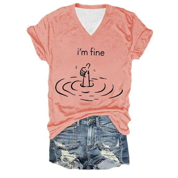 Women V Neck T Shirt Cute Simple Print Short Sleeve Tees Loose Fit Cowgirls Casual Tops Trendy 2025