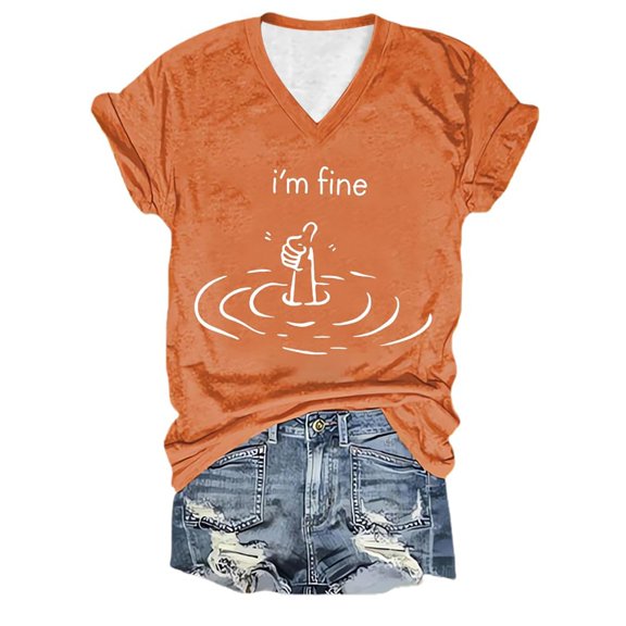 Women V Neck T Shirt Cute Simple Print Short Sleeve Tees Loose Fit Cowgirls Casual Tops Trendy 2025