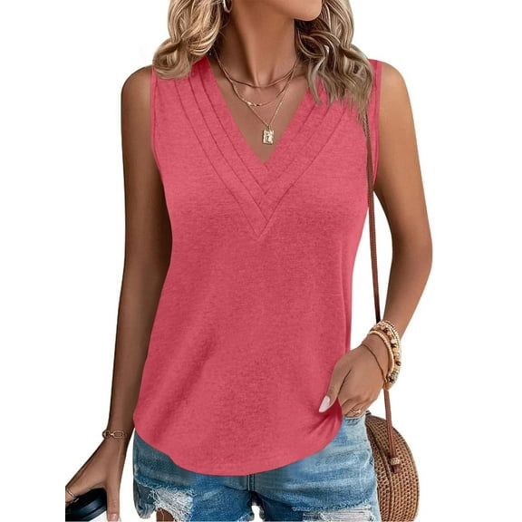 Women V Neck Tank Tops Casual Summer Loose Fit Sleeveless Shirts Blouse
