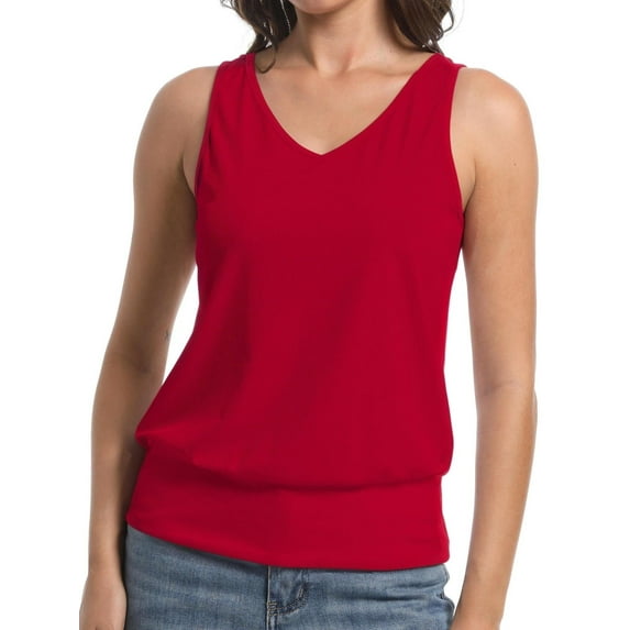Women V Neck Tank Tops Summer Casual Sleeveless Loose Fit Banded Bottom Shirts