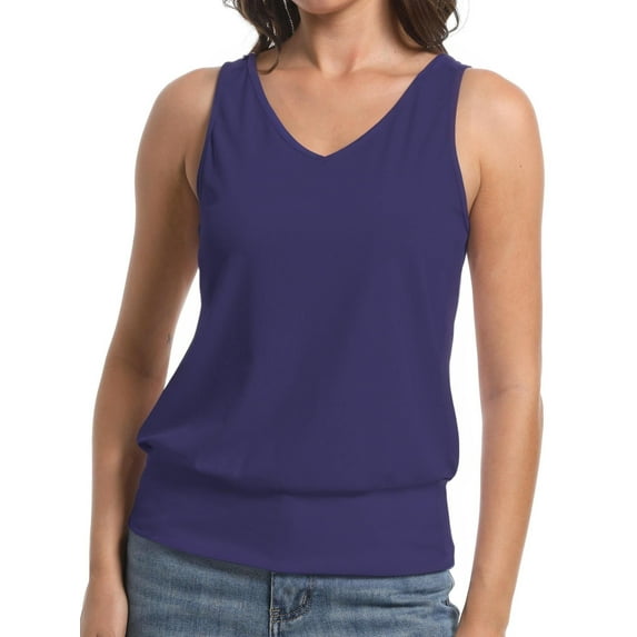 Women V Neck Tank Tops Summer Casual Sleeveless Loose Fit Banded Bottom Shirts