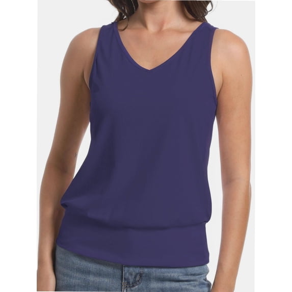 Women V Neck Tank Tops Summer Sleeveless Casual Tops Loose Fit Banded Bottom Shirts
