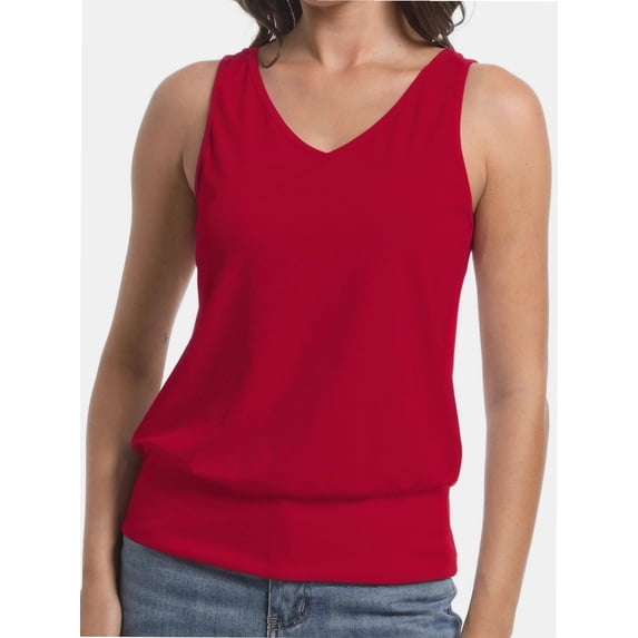 Women V Neck Tank Tops Summer Sleeveless Casual Tops Loose Fit Banded Bottom Shirts