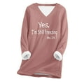 thumbnail image 1 of Women V Neck Thermal Tunic Tops wear with Leggings Sherpa Fleece Lined Freezing Funny Letter Printed Warm Pullovers (Large, Rose Gold), 1 of 4
