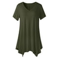 thumbnail image 1 of Women V Neck Tunic Tops Handkerchief Hem T Shirts Short Sleeve Comfy Loose Fit Tees Summer Casual Daily Blouses, 1 of 4