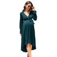thumbnail image 1 of Women V Neck Wrap Maternity Dress Lantern Long Sleeve Tie High Waist A-Line Flowy Dress with Belt, 1 of 5